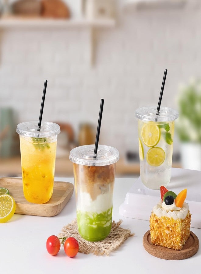 tchrules 50 Set 16oz Clear Plastic Cups with Lids & Straws, Disposable Iced Coffee Cup with Lid, Round Bottom To Go Cups for Cold Drinks Slushie Smoothie Lemonade Soda Bar Party Cafe Shop Supplies - Image 3